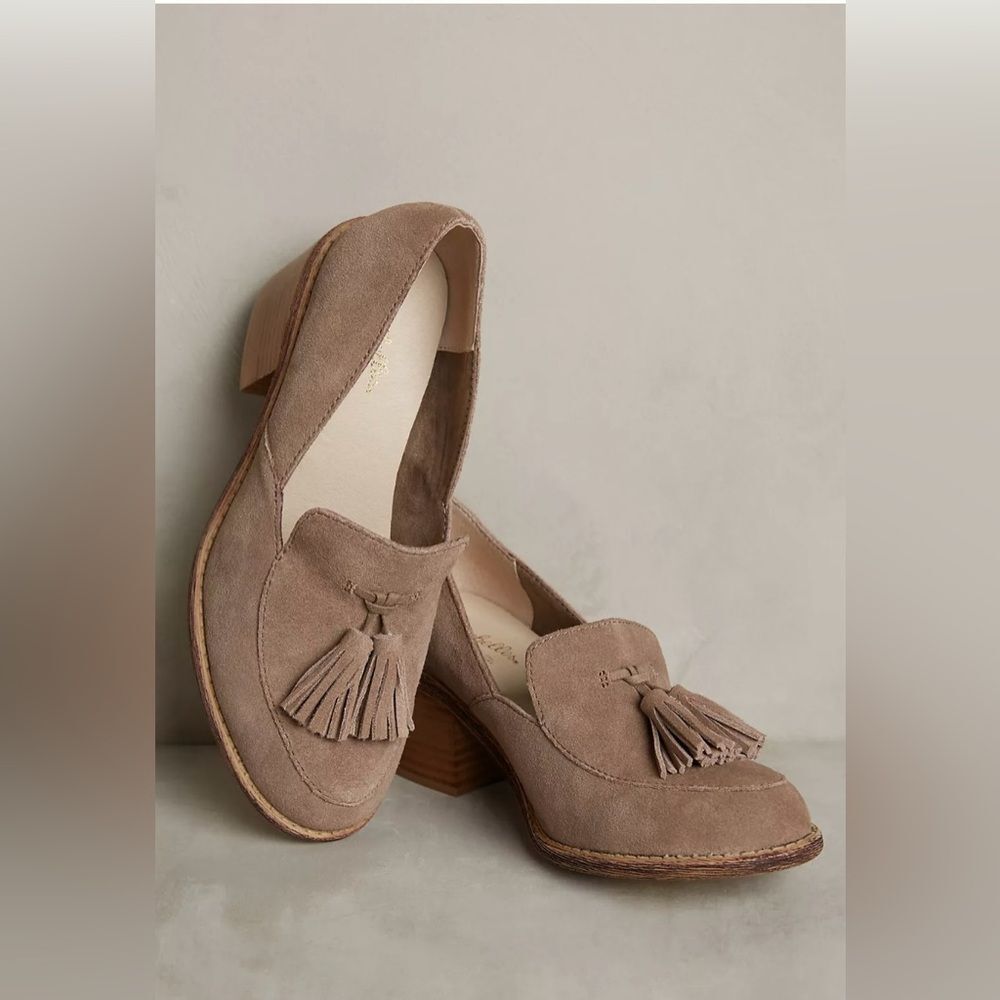 Seychelles Kiltie Heel Taupe Tassel Loafers Anthropologie Size 10